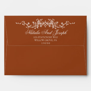 Enveloppe Mariage Bohème Terracotta Orange Brûlé Floral