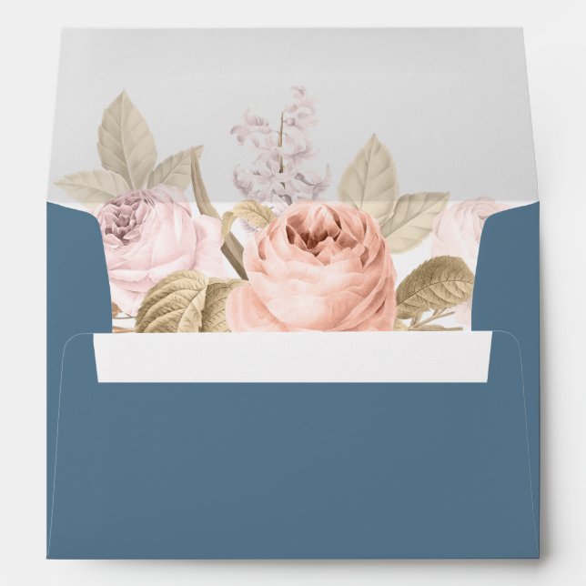 Enveloppe Mariage Boho Blue and Blush Peonies (Dos (Bas))