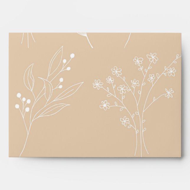 Enveloppe Mariage Boho Floral Blanc Beige Corner (Devant)