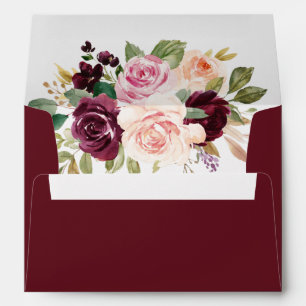 Enveloppe Mariage Boho Floral Bourgogne Rose Peach Or