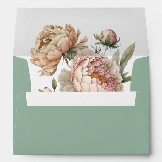 Enveloppe Mariage Boho Pastel Sage and Blush Peonies (Dos (Bas))