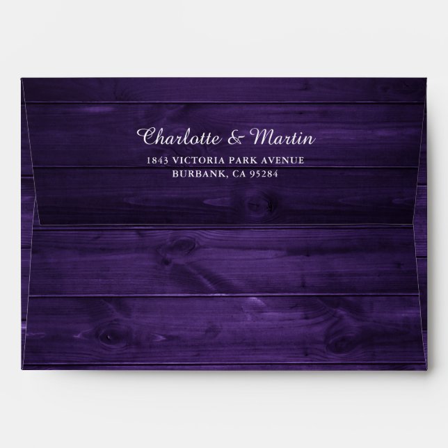 Enveloppe Mariage Bois Rustique Violet (Dos (Haut rabat))