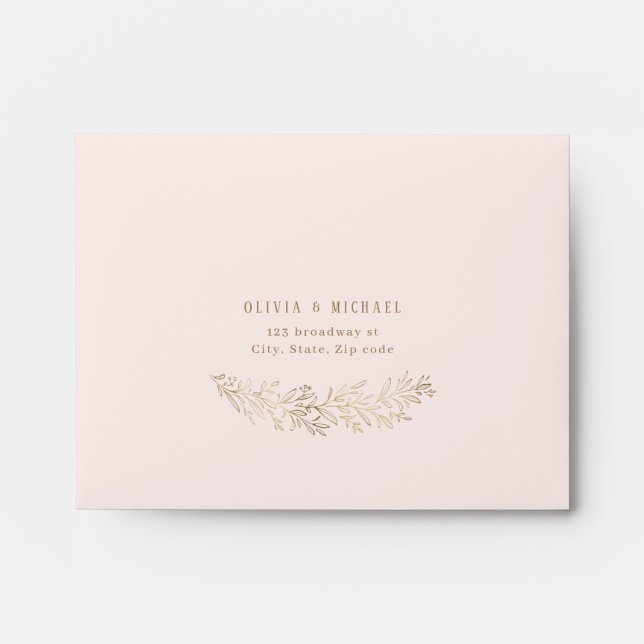 Enveloppe Mariage botanique blush et doré or RSVP (Devant)
