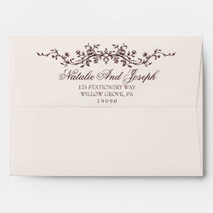 Enveloppe Mariage botanique boho floral profond rouge élégan