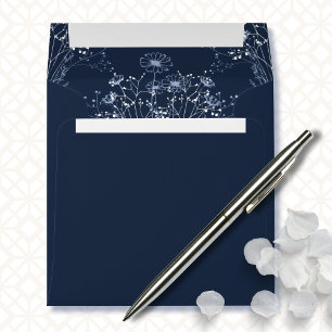 Enveloppe Mariage botanique floral bleu bleu blanc minimal