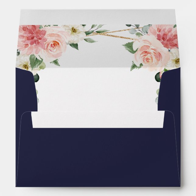 Enveloppe Mariage botanique géométrique de la marine florale (Dos (Bas))