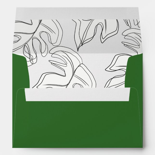 Enveloppe Mariage botanique Monstera noir et blanc (Dos (Bas))