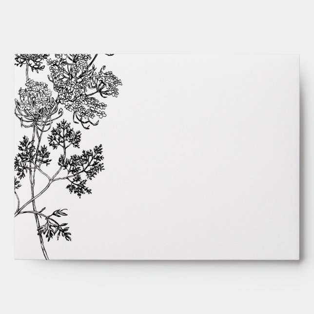 Enveloppe Mariage botanique noir et blanc d'illustration (Devant)