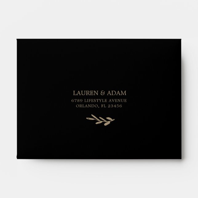 Enveloppe Mariage botanique noir et or classique RSVP (Devant)
