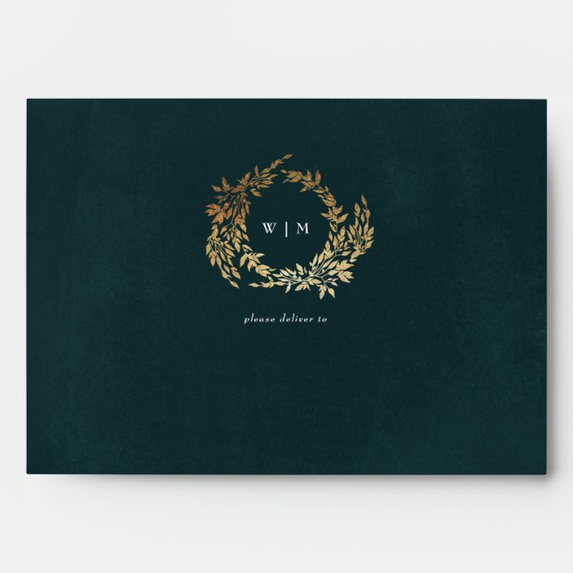 Enveloppe Mariage Botanique Or Cadre Classic Emerald Green (Devant)