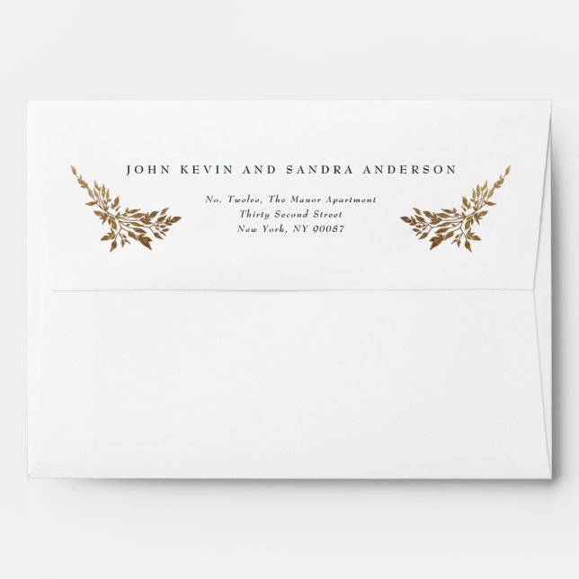 Enveloppe Mariage Botanique Or Cadre Classique Vert Blanc (Dos (Haut rabat))