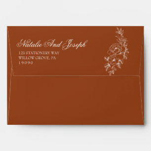 Enveloppe Mariage Botanique Terracotta Orange Brûlé Floral