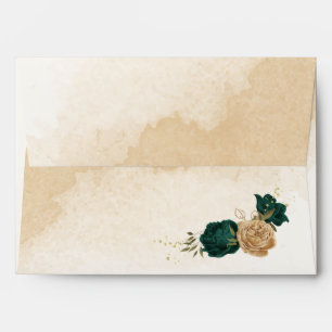Enveloppe Mariage botanique vert émeraude beige or