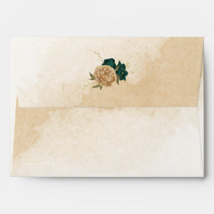 Enveloppe Mariage botanique vert émeraude beige or