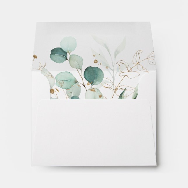 Enveloppe Mariage botanique vert et or RSVP (Dos (Bas))