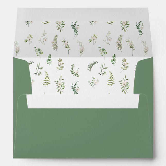 Enveloppe mariage botanique vert poussiéreux (Dos (Bas))