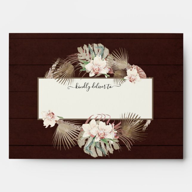 Enveloppe Mariage Bourgogne Aquarelle Floral Jungle Folige (Devant)