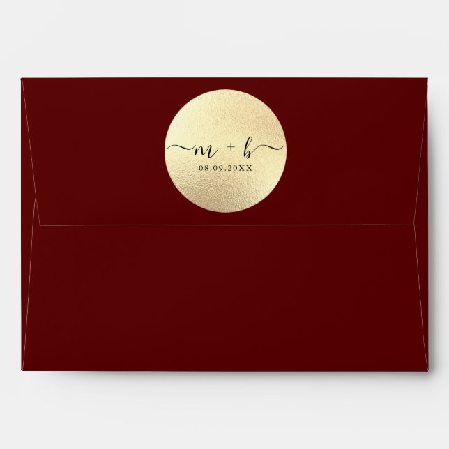 Enveloppe Mariage Bourgogne Faux Gold Foil Circle (Dos (Haut rabat))
