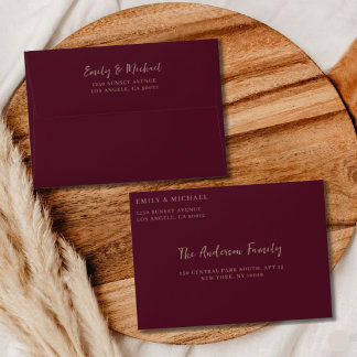 Enveloppe Mariage Bourgogne Personnalisé Élégant Avec Nom