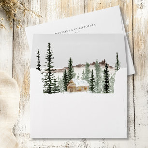 Enveloppe Mariage Cabine rustique de pin d'hiver