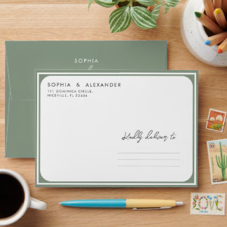 Enveloppe Mariage Cadre Arrondi Vert Sauge Moderne
