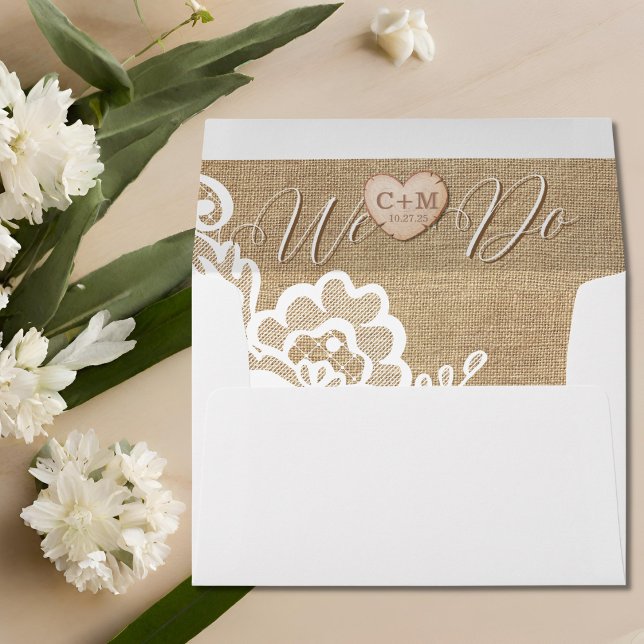 Enveloppe Mariage campagnard Rustique Burlap Et Dentelle (Créateur téléchargé)