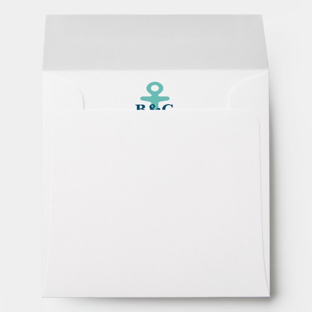Enveloppe Mariage carré d'ancre marine turquoise (Dos (Bas))