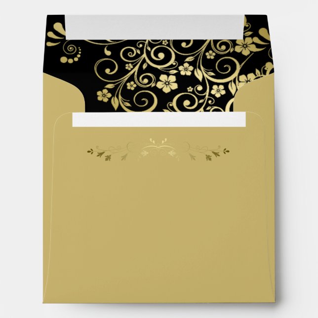 Enveloppe Mariage Carré Gold & Black Filigree Frills (Dos (Bas))
