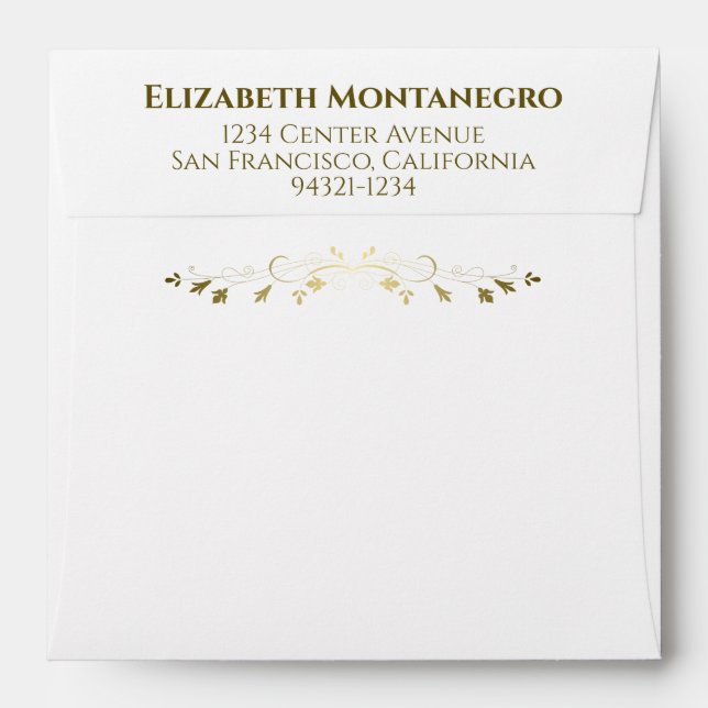 Enveloppe Mariage Carré Gold et White Fancy (Dos (Haut rabat))
