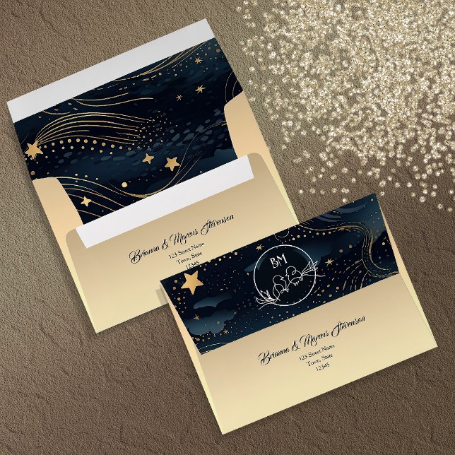 Enveloppe Mariage céleste noir et or (Créateur téléchargé)