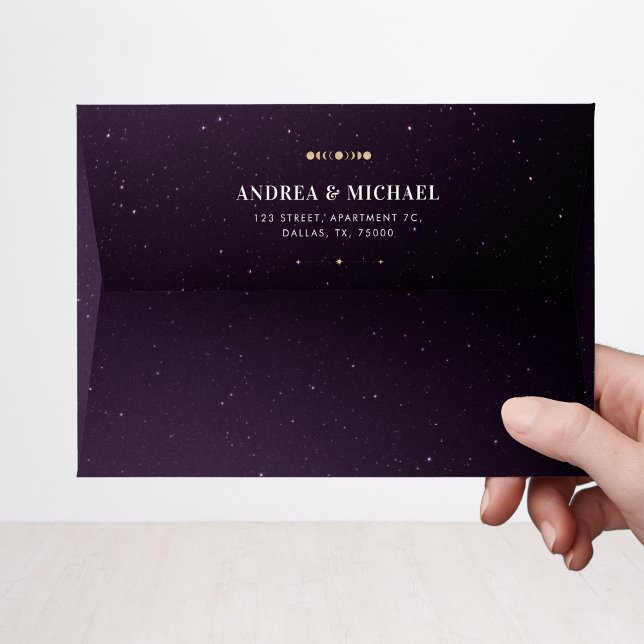 Enveloppe Mariage céleste violet Galaxy Universe Gold Moon (Créateur téléchargé)