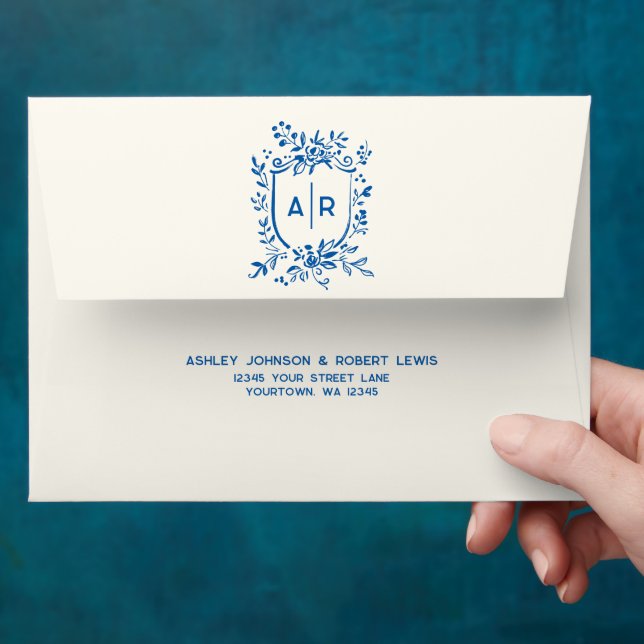 Enveloppe Mariage Champêtre Fantaisiste Bleu Français aux Ch (Hand)
