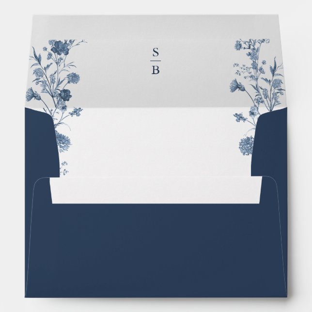 Enveloppe Mariage Chic Classique Victorien Bleu à la Françai (Dos (Bas))