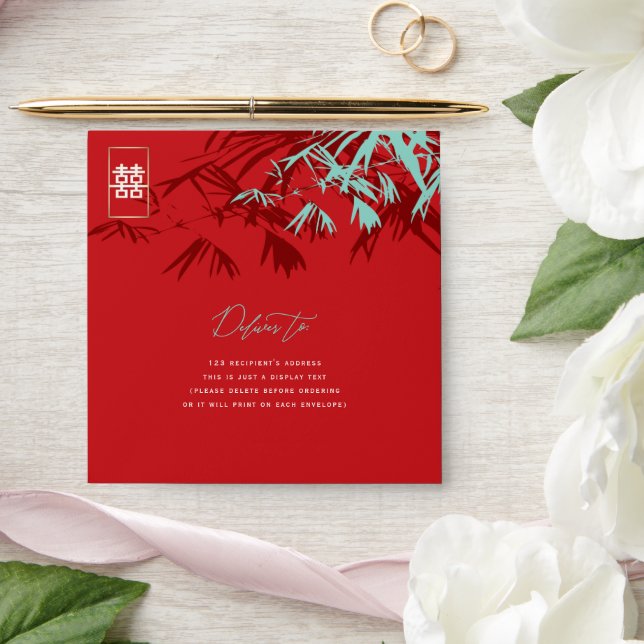 Enveloppe Mariage chinois des Feuilles turquoise en bambou S (Wedding)
