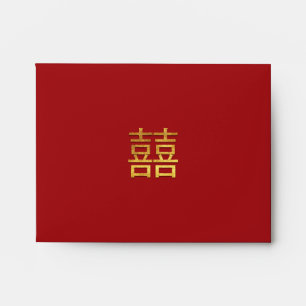 Enveloppe Mariage chinois double bonheur argent Motif rouge