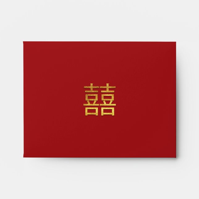 Enveloppe Mariage chinois double bonheur argent Motif rouge (Devant)