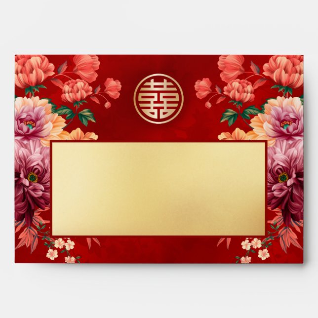 Enveloppe Mariage chinois Peony Gold Rouge (Devant)