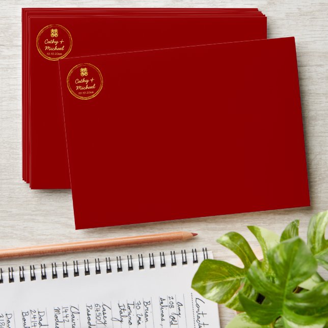 Enveloppe Mariage chinois rouge double marque de bonheur (Stacked)