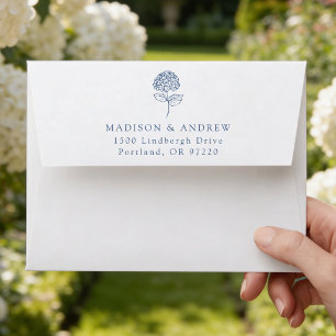 Enveloppe Mariage Classique au Hortensia Bleu Navy
