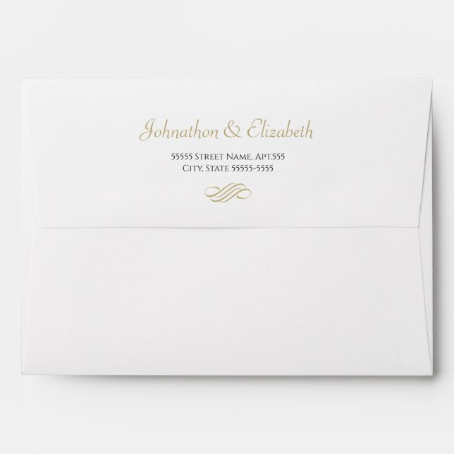 Enveloppe Mariage classique blanc et or simple (Dos (Haut rabat))