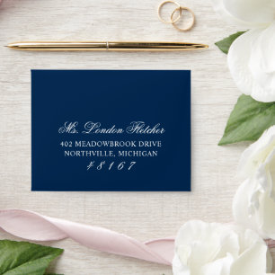 Enveloppe Mariage Classique Élégant Bleu Nuit