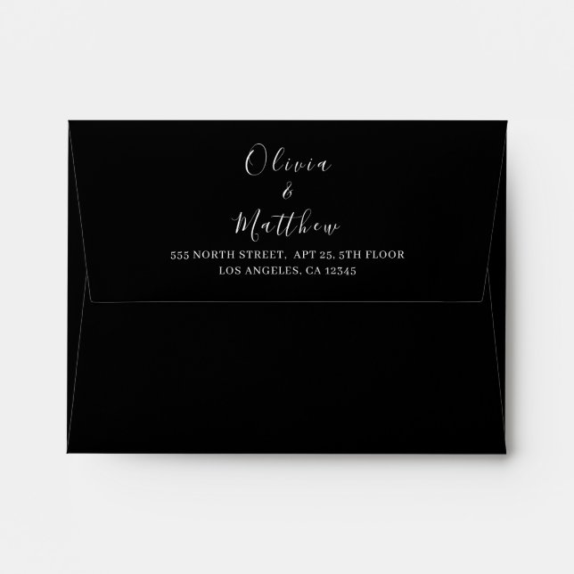 Enveloppe Mariage classique noir minimal élégant (Dos (Haut rabat))