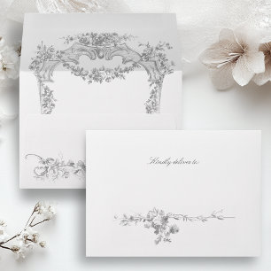 Enveloppe Mariage Classique Orné de Guirlande de Roses Franç