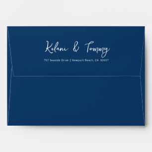 Enveloppe Mariage Coastal Blues Navy & White Script