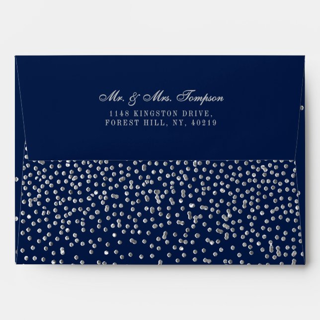 Enveloppe Mariage Confetti en argent de marine bleu et de gl (Dos (Haut rabat))