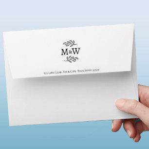 Enveloppe Mariage Couple Monogramme Élégant Botanique