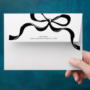 Enveloppe Mariage d'adresse de retour Black White Big Bow