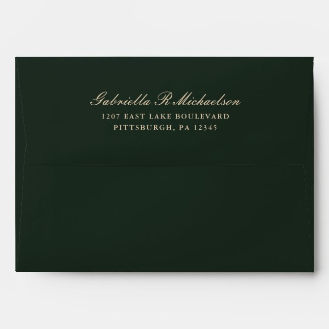 Enveloppe Mariage d'adresse de retour chic vert (Dos (Haut rabat))