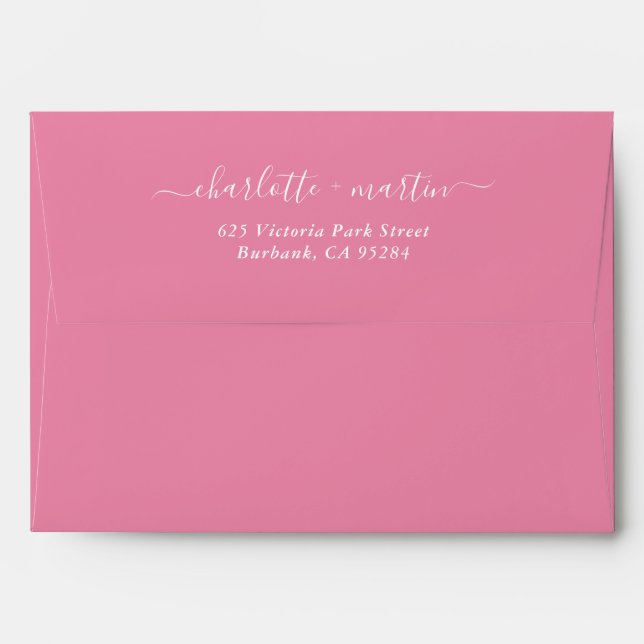 Enveloppe Mariage d'adresse de retour de script rose (Dos (Haut rabat))
