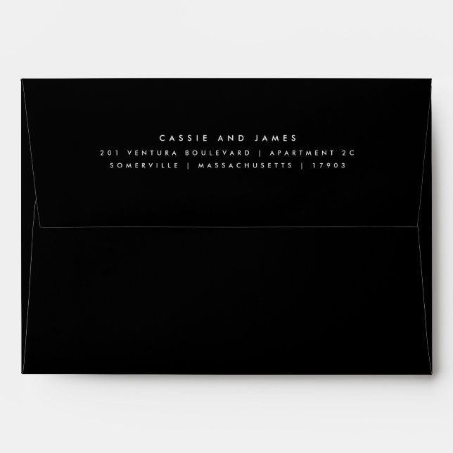 Enveloppe Mariage d'adresse de retour noir blanc pré-adressé (Dos (Haut rabat))